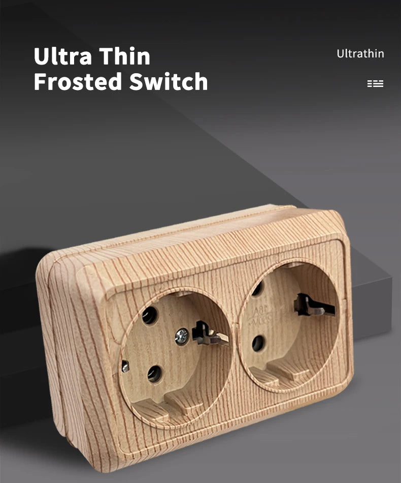 Wood Paint Wall Surface 2 Sockets Plugs EU Exterior Electrical Outlets With Ground Outdoor Power Socket Flame Retardant Plastic