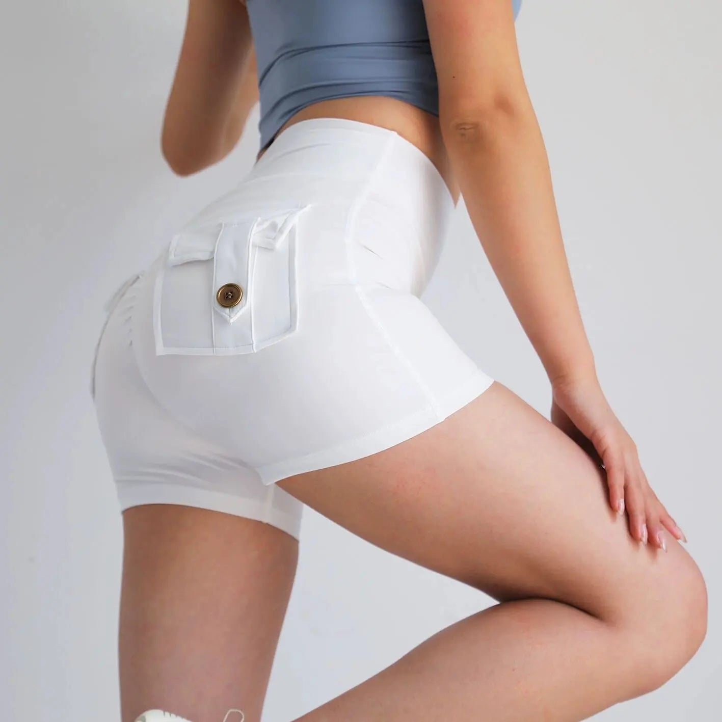 Summer Peach Butt Fitness Exercise Three-Quarter Pants Cargo Air Dry Pocket Yoga Tight Hip Lift Women's Shorts