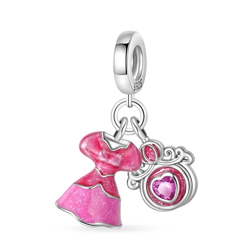 New 925 Silver Fashion Pink Princess Skirt Bag Lipstick Charms Beads Fit 3mm 925 Original Bracelet DIY Jewelry Birthday Gift
