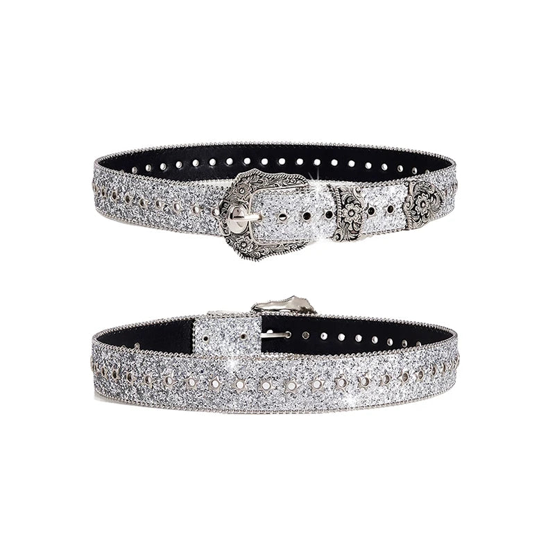 Personality Gothic Rhinestone Belts For Women Girl, Fashion PU Leather Belts, Western Cowboy Y2K Retro Jeans Skirt Decor Waistband