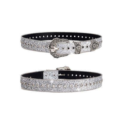 Personality Gothic Rhinestone Belts For Women Girl, Fashion PU Leather Belts, Western Cowboy Y2K Retro Jeans Skirt Decor Waistband