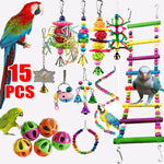 Combination Bird Toys Set Swing Chewing Training Toys Small Parrot Hanging Hammock Parrot Cage Bell Perch Toys with Ladder Toys