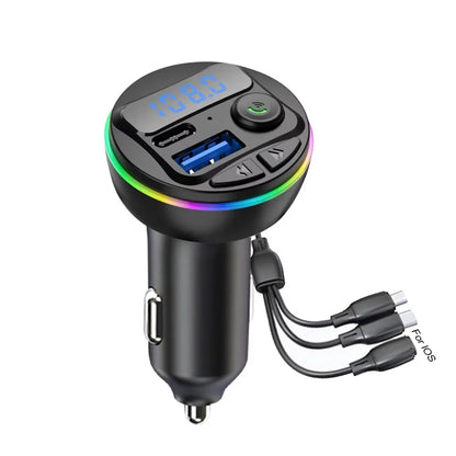 Car Bluetooth 5.0 FM Transmitter MP3 Modulator Player Handsfree Audio Receiver With 3 in 1 Charge Cable for IPhone Huawei Xiaomi