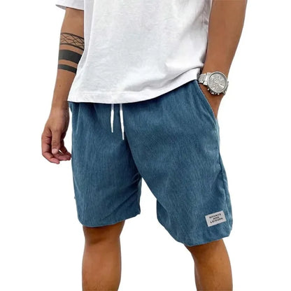 Summer Men's Solid Corduroy Shorts with Drawstring Casual Elastic Waist Fit for Outdoor Daily Activities Streetwear