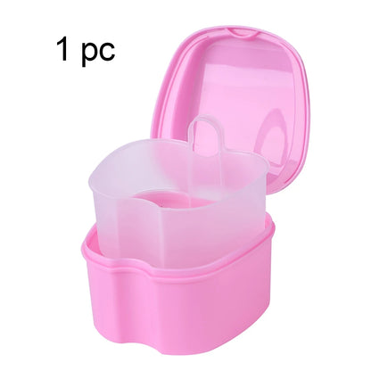 Denture Bath Box, Organizer, Dental False Teeth Storage Box with Hanging Net Container Cleaning Teeth Cases, Artificial Tooth Boxes
