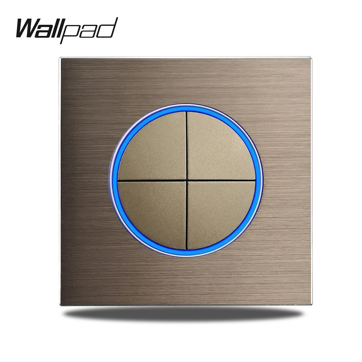 Wallpad Wall Switch 1 Way 2 Way, Circle Round Button, Blue LED Indicator, Brushed Aluminum Finishing, Black Gold SIlver Brown