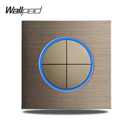 Wallpad Wall Switch 1 Way 2 Way, Circle Round Button, Blue LED Indicator, Brushed Aluminum Finishing, Black Gold SIlver Brown