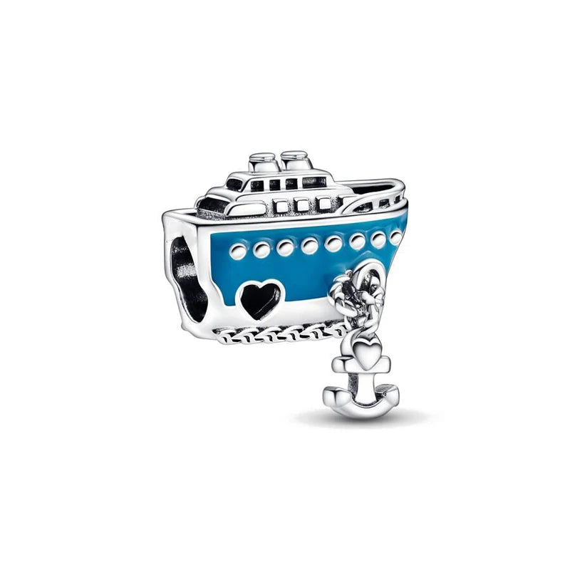 Nuevo colgante de plata 925 compatible con pulsera original, joyas para mujer, serie azul, colgante de pulpo, delfín, búho, camaleón