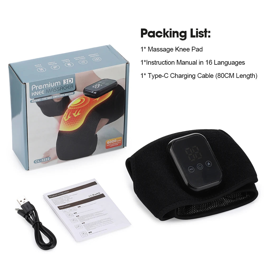 3-in-1 Heated Vibration Massager for Knee, Shoulder, and Elbow - 3 Heat Levels, 3 Vibration Modes, Non-Slip Wrap Design