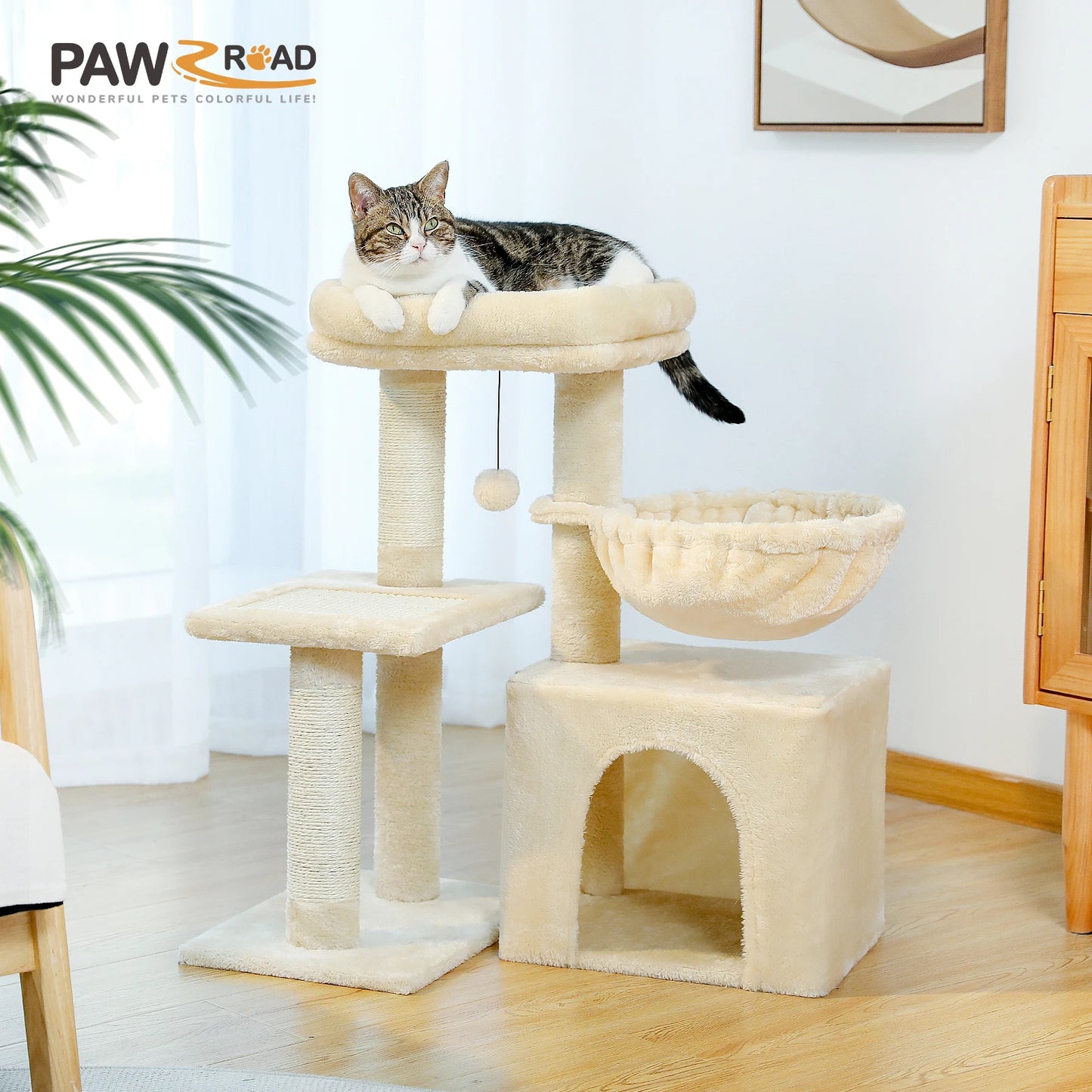 Cat tree, Cat Tower for Indoor Cats, 2 Styles Cat Activity Tree with Cat Scratching Posts, Big Hammock and Removable Top Perch Grey