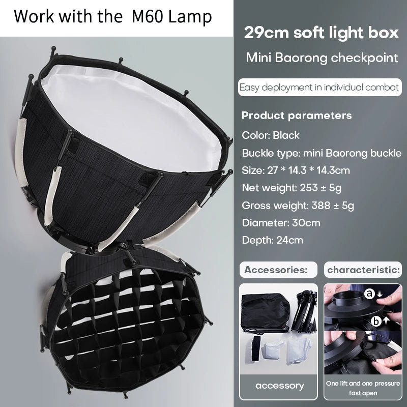 ZU80/ZU60 Photo Studio Light COB Bi-Color 2500-8500K CRI≥95 TLCI≥97 With Diffuser LED Video Lights Fill Lighting