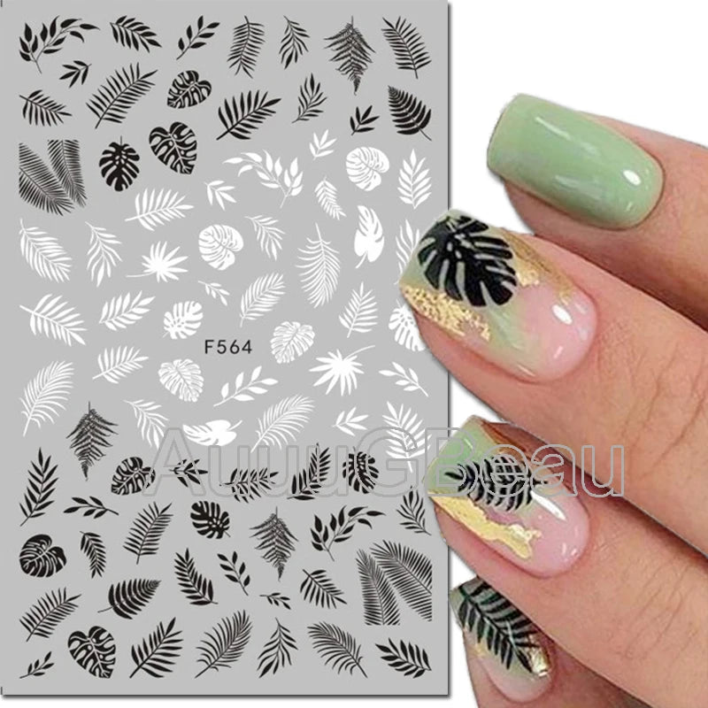 3d Nail Art Decals Tropical Palm Leaves Flowers Laces Faces Adhesive Sliders Nail Stickers Decoration For Nail Manicure