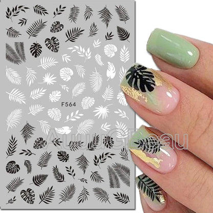 3d Nail Art Decals Tropical Palm Leaves Flowers Laces Faces Adhesive Sliders Nail Stickers Decoration For Nail Manicure