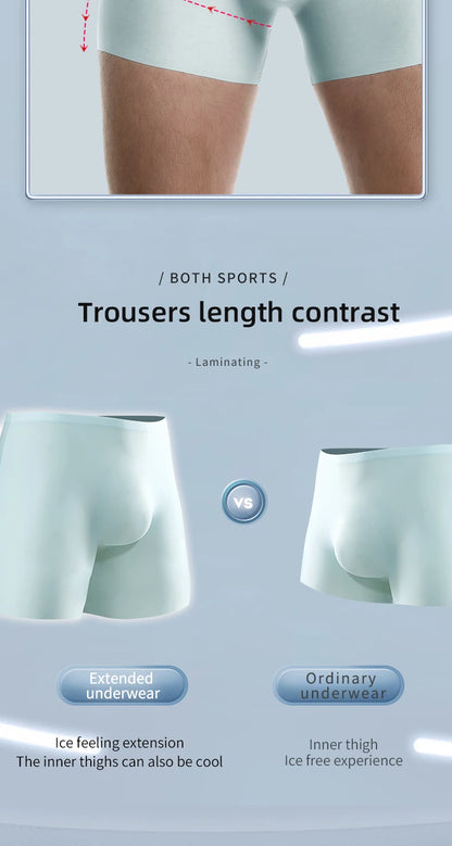 Men's Underwear, Men's 3D Stamping Ice Silk Boxers, Seamless Thin Boxers, Lengthened Sports Summer Shorts