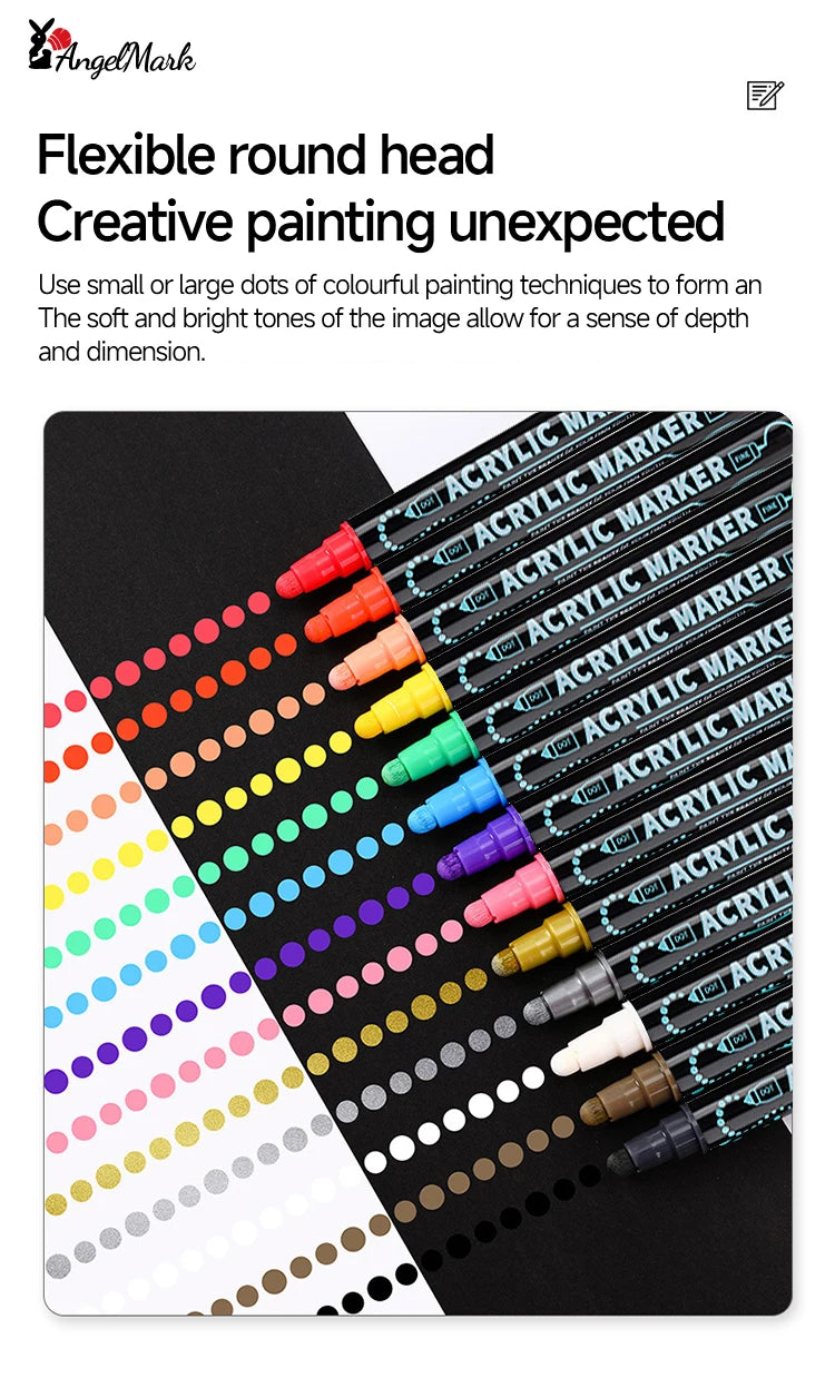 Acrylic Marker Pen, Double Headed Waterproof Art Painting Supplies, School Stationary, Graffiti Drawing 12-72 Colors, ANGEL MARK