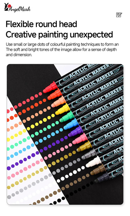 Acrylic Marker Pen, Double Headed Waterproof Art Painting Supplies, School Stationary, Graffiti Drawing 12-72 Colors, ANGEL MARK