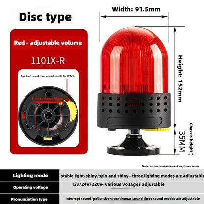 Three Sound Modes Emitting LTE-1101J Light Flashing Shiny Warning Light 120dB Volume Adjustable Magnetic Base 12V 24V 220V