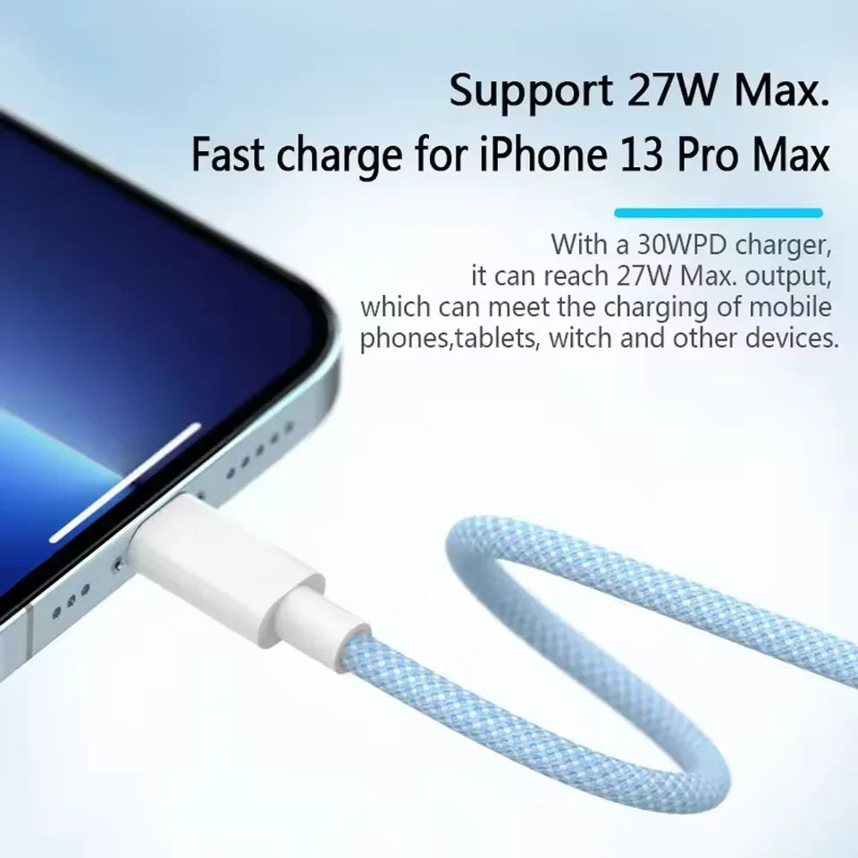 PD 20W USB-C Charging Cable For iPhone 14 13 12 11 Pro Max Xs 8 Plus iPad 3A, Fast Charging Cord, ‌Lightning Data Cable For iPhone