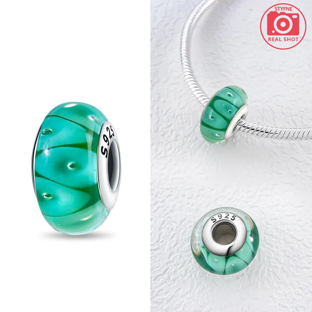 Original 925 Silver Charms Flower Blue Star Green Turtle Glass Beads Fit Bracelet Women DIY Gift Murano Jewelry Accessories