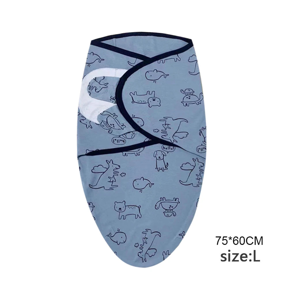 Baby Blanket Hat Set, Cartoon Printed Cotton Newborn Swaddle, Adjustable Infant Sleeping Swaddle Wraps, All Seasons, 0-6 Months