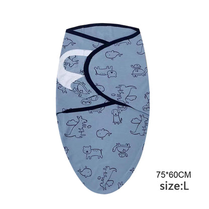 Baby Blanket Hat Set, Cartoon Printed Cotton Newborn Swaddle, Adjustable Infant Sleeping Swaddle Wraps, All Seasons, 0-6 Months