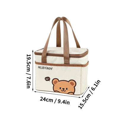 WORTHBUY Cute Thermal Lunch Box Bag, Student Portable Large Capacity Insulated Lunch Bag, Waterproof Reusable Picnic Cooler Bag