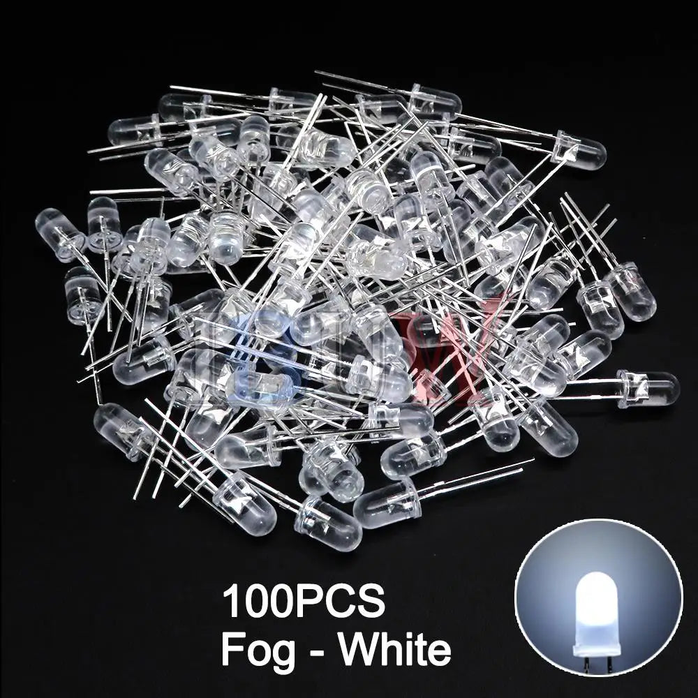 100PCS/LOT, 5mm LED Diode, F5 Assorted Kit, White Green Red Blue Yellow Orange Pink Purple Warm White DIY Light Emitting Diodes, IBUW