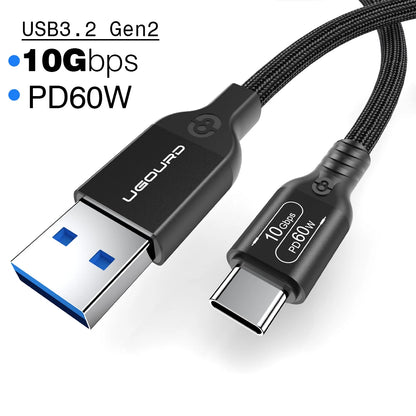 USB3.2 USB3.1 Gen2, 10Gbps Cable, USB-A to USB Type C Cable, 3A 60W Fast Charging, 10G Data Transfer Cord, USB-C for SSD Hard Disk