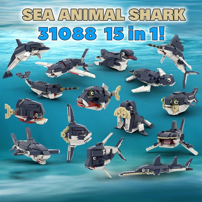 MOC Marine Animals Shark Whale Megalodon Building Blocks Set Deep Sea Rescue Fish Bricks Educational Assembly Model Toys Gifts