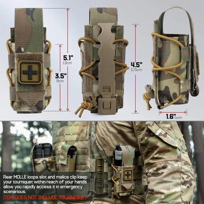 MOLLE Tourniquet Holder IFAK TQ Holder Tactical Medical Pouch Holster First Aid Kit Cross Patch/Bungee Cord with tourniquet
