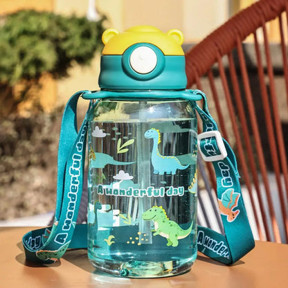650ml Cute Kids Water Bottle with Straw, BPA-Free, Leakproof Outdoor Portable Children's Cups, School Water Bottle for Children