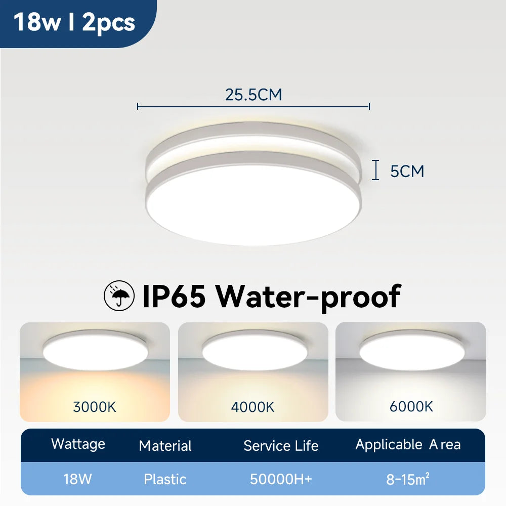 Waterproof Bathroom Lamp Ceiling Led Ceiling Lights 18W 30W 40W Round Led Ceiling Lamp For Kitchen Living Room Toilet Room 220V