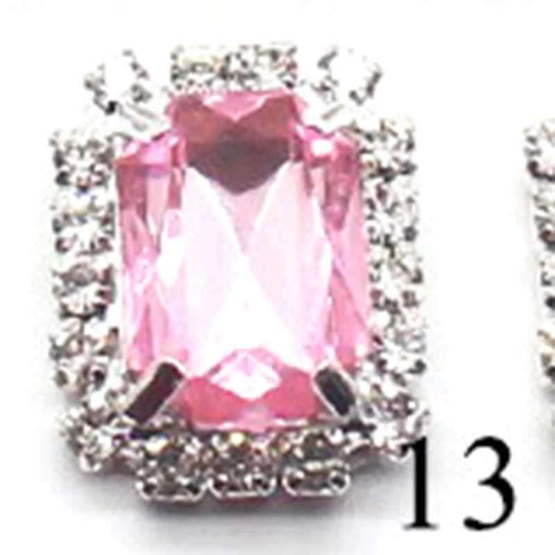 10Pcs, 15*20mm Metal Rectangle Rhinestone Sewing Accessories, DIY Clothing Hair Jewelry Decorative Accessories