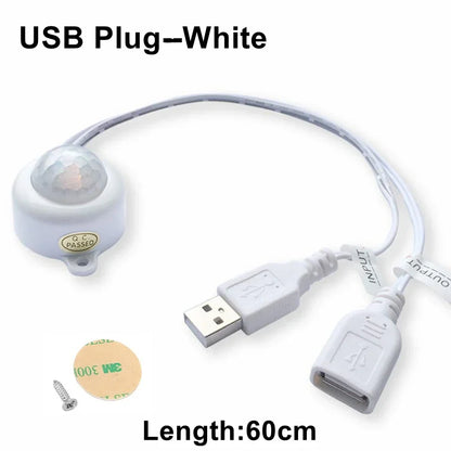 USB/DC Plug Adjustable PIR Infrared Human Motion Sensor Switch DC5V 12V 24V Smart Switch for LED Light Strip Night Lamp Bulb