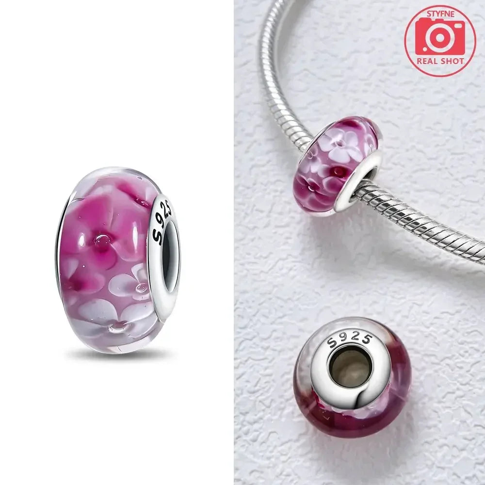 Silver 925 Colorful Flower Series Murano Glass Beads Charm Fit Original Bracelet Murano Glass DIY for Women Jewelry Gift