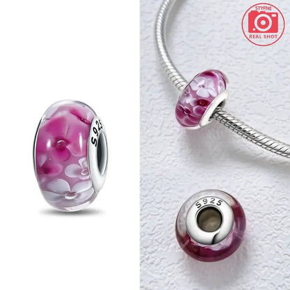 Silver 925 Colorful Flower Series Murano Glass Beads Charm Fit Original Bracelet Murano Glass DIY for Women Jewelry Gift