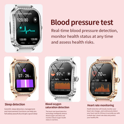 2026 New Fashion Women Diamond Smartwatch Heart Rate Blood Pressure Monitor Music Playback AI Voice Sports BT Calling SmartWatch