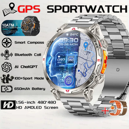 2026 New Outdoor GPS Sports Smartwatches Men Compass 10ATM Waterproof 24/7 Health Monitoring ChatGPT Bluetooth Call Smart Watch
