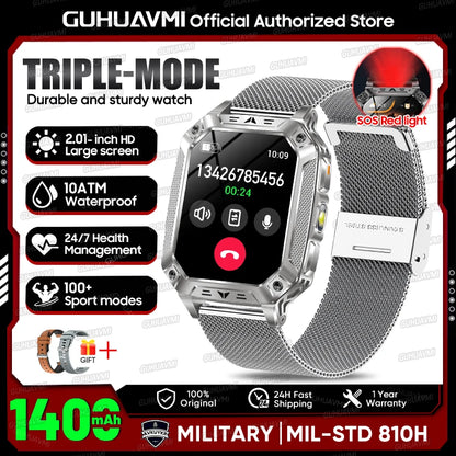 2026 Outdoors Durable Men Sports Smart Watch 1400mAh Battery LED Flashlight IP69K Waterproof Bluetooth Call Military Smartwatchs