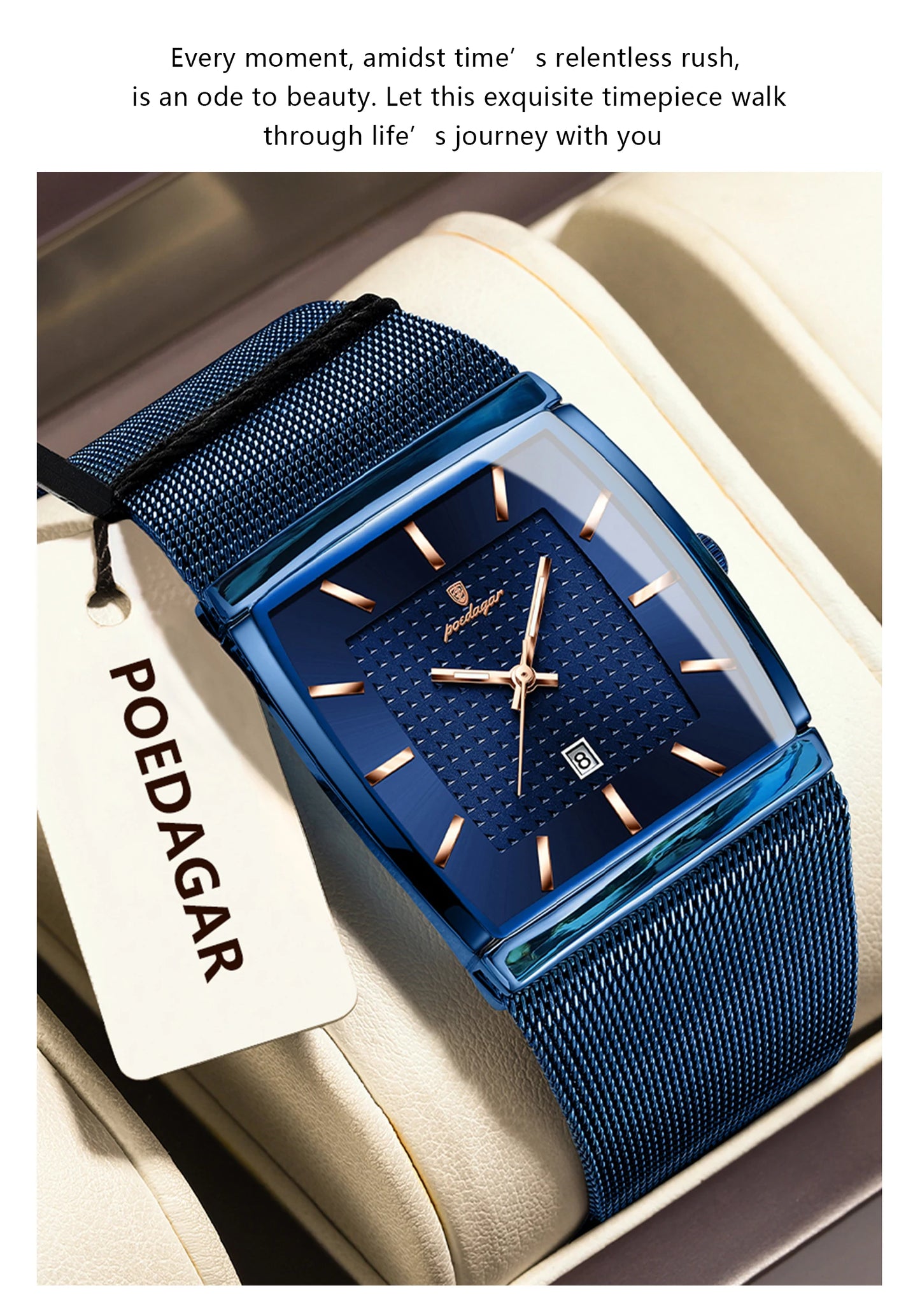 POEDAGAR Fashion Luxury Man Wristwatch Waterproof Luminous Stainless Steel Mesh Men's Watch Date Quartz Business Watches For Men