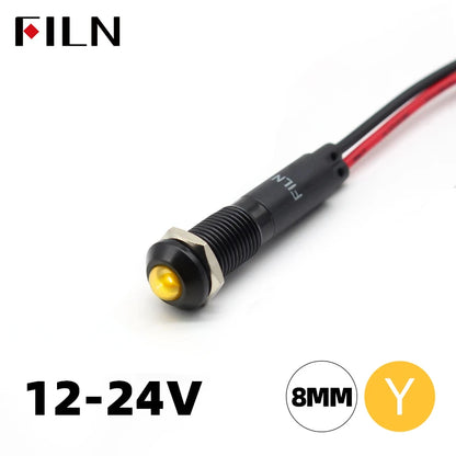 FILN 8mm LED Light Panel Mounted Raised Head LED Light Panel Black Metal Shell Mini 12V 24V 110V 220V With 20cm Cable