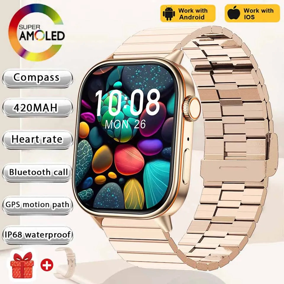 NEW Fashion Built-in 6 Stars GPS Position Smart Watch, Women 2.01'' AMOLED HD Screen IP68 Waterproof Sport  Bracelets For Ladies