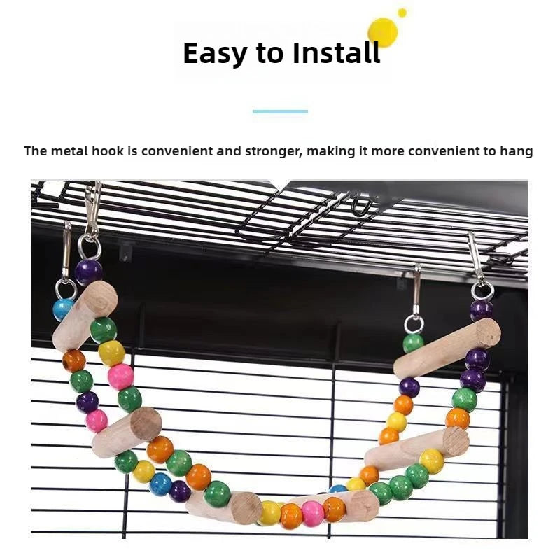 Natural Wood Birds Pets Parrots Ladders Climbing Toy Hanging Colorful Balls Parrot Swing Toys for Conures Parakeets Cockatiels