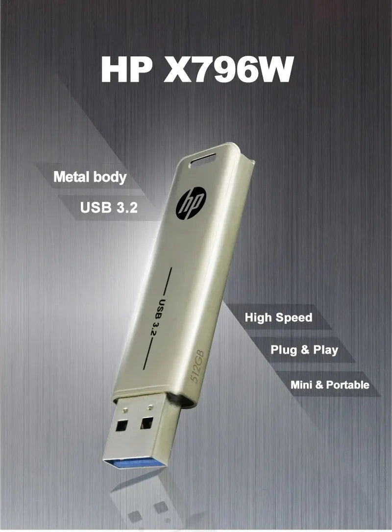 HP USB Flash Drive, 3.2 32GB 64GB, High Speed Sticks, External Storage, Metal Pen Drive, Creative Personality Car Music