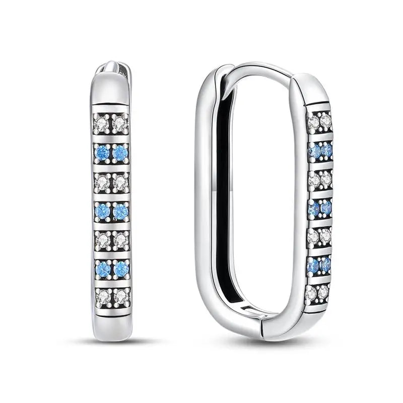 925 Sterling Silver Moon Universe Starry Sky Series Charm Earrings Women Blue Shiny Zircon Daily Wear Jewelry