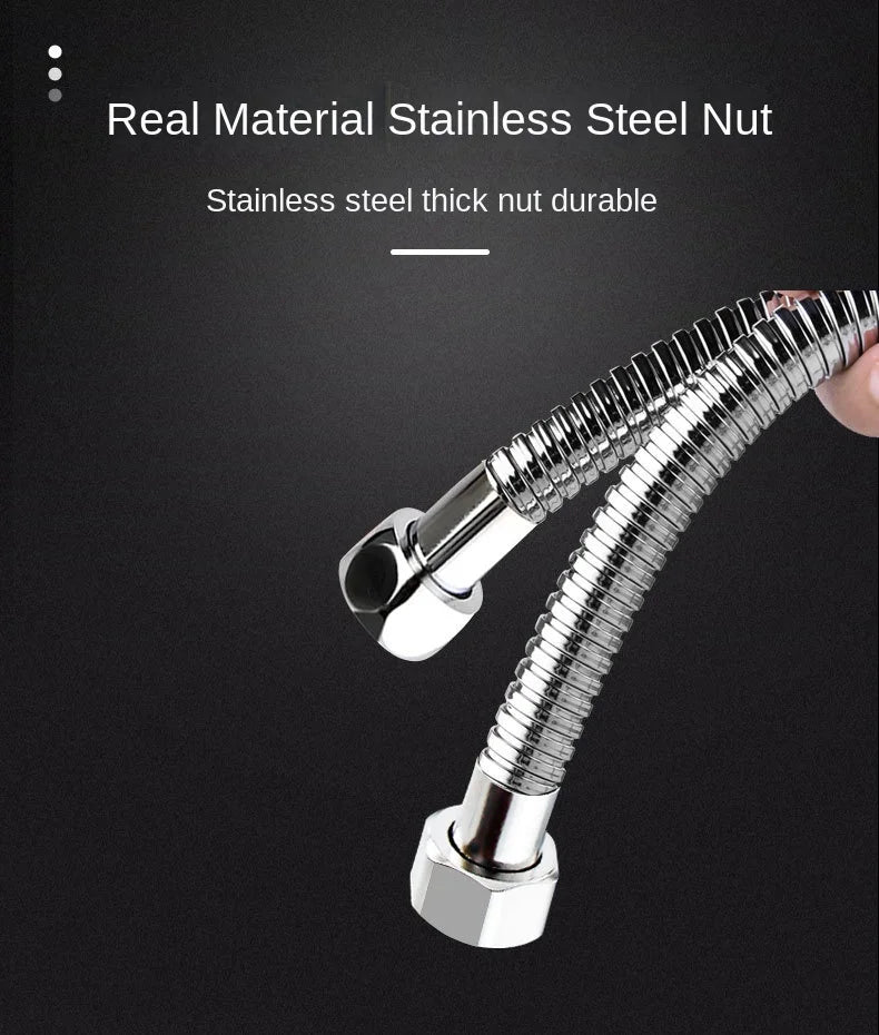 1.5/2M Black/Silver SUS 304 Flexible Shower Hose Long Bathroom Shower Pipe Extension Water Pipe Pull Pipe Bathroom Accessories