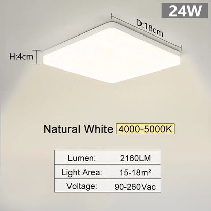 Square Led ceiling lamp, bedroom lighting, Neutral white, cold white, warm white, 48W 36W 24W 18W led ceiling light room, MARPOU