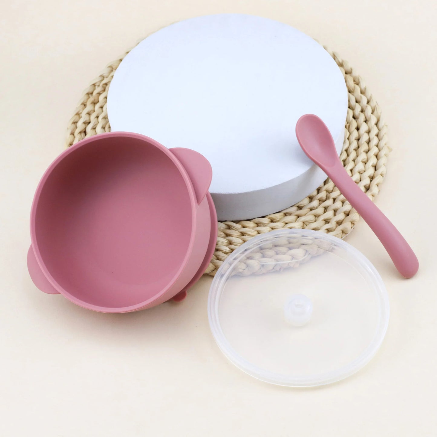 3pcs silicone bowl with lid, food spoon bowl with suction cup, strong suction set