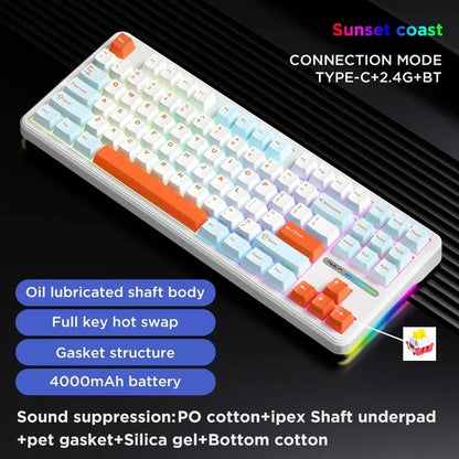 F87Pro Mechanical Keyboard, 2.4g/Usb/Bluetooth Tri Mode Wireless 87 Key 5 Layer Silencing Filling Suitable For Gaming Typing, AULA