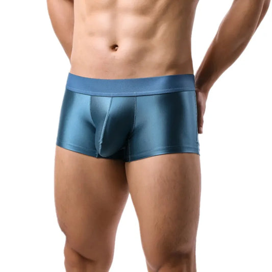 Men's Underwear Boxer Shorts, Solid Slim Nylon Panties, Cueca Middle Waist JJ Pouch Underpants, Male Boxers, Ropa, Plus Size M-XXL